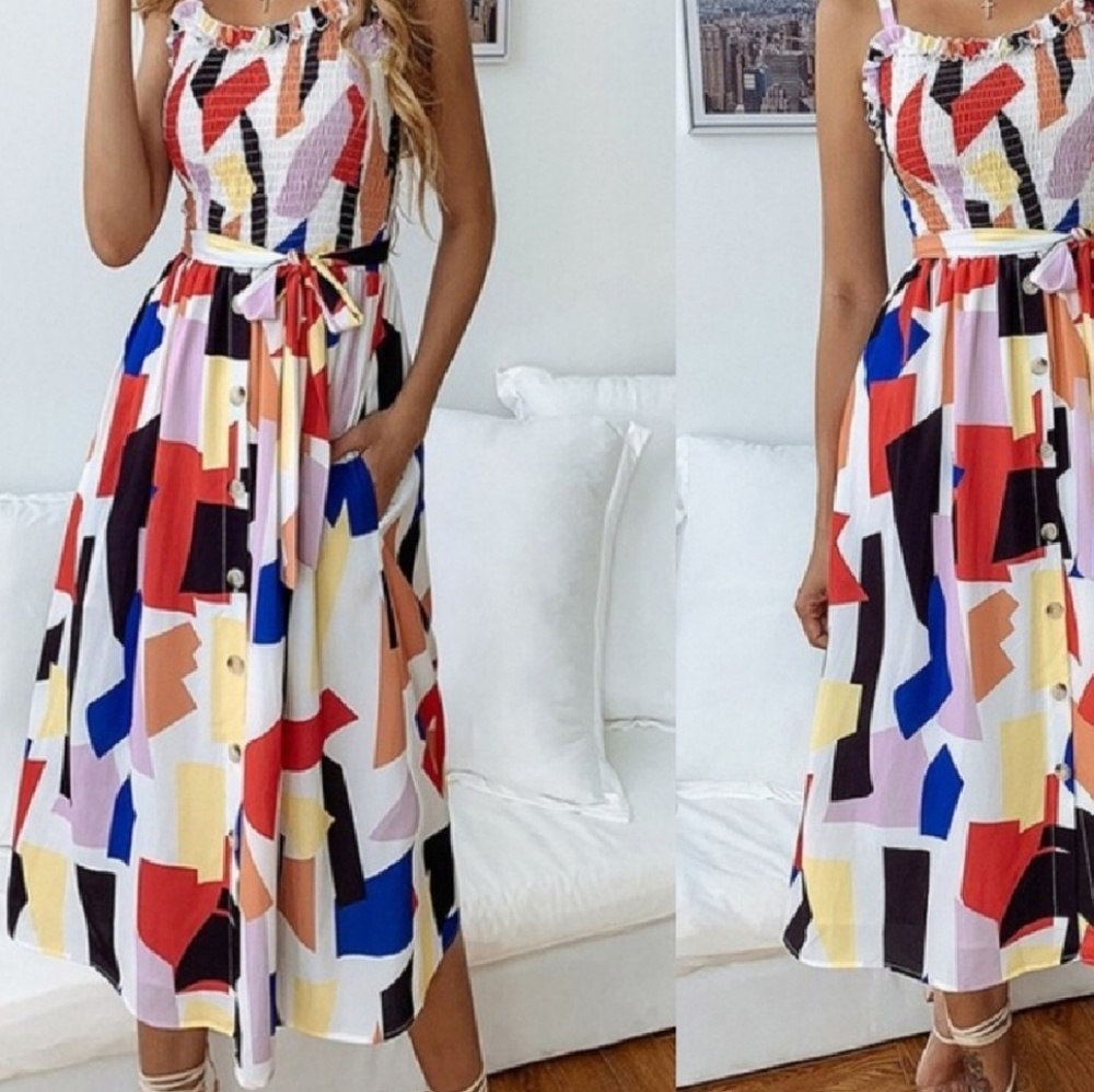 Long Colorful dress with side pockets NWT - Picture 3 of 4